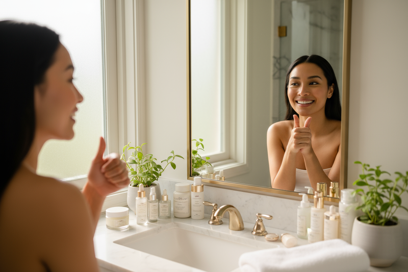 happy successful with skin care regimen